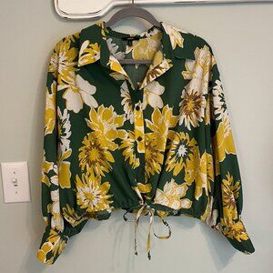 Drew - green and yellow cropped button-up (size M)